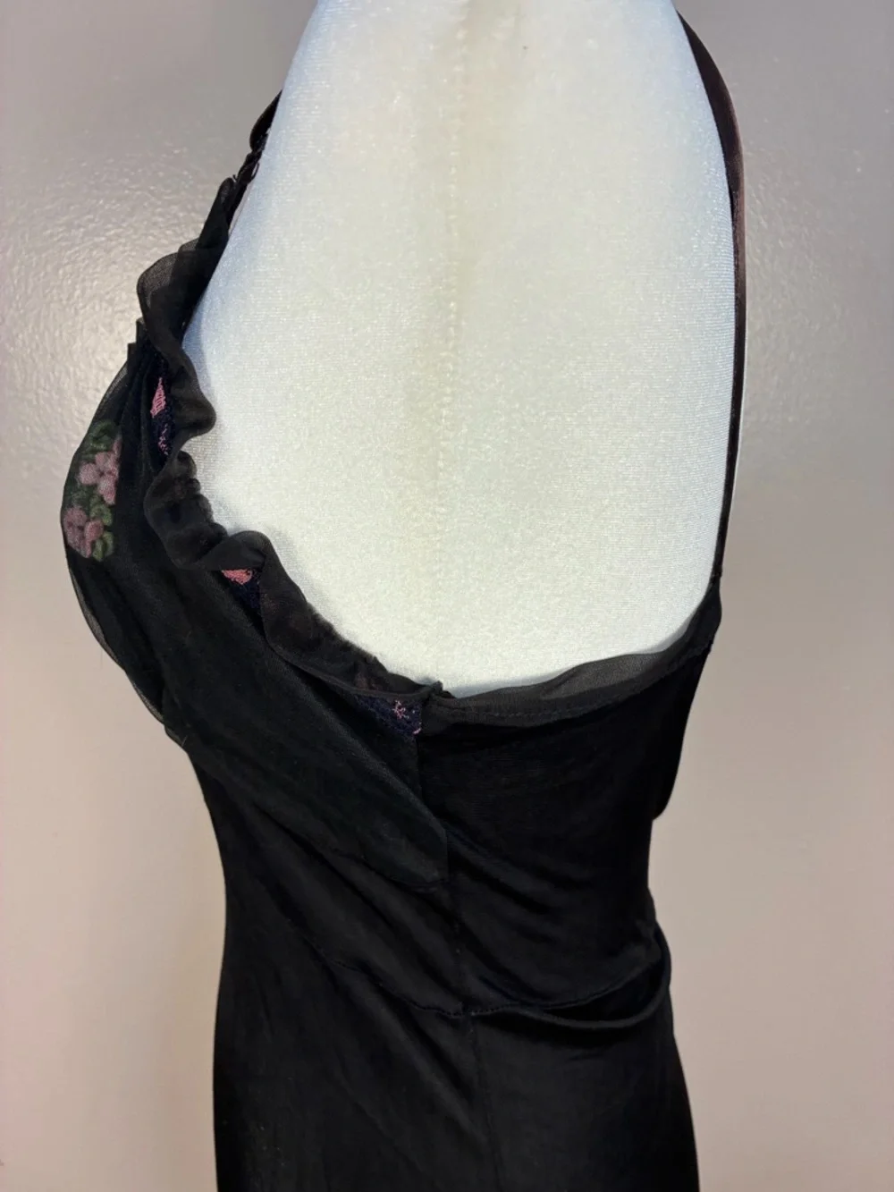 Vintage Unbranded Nylon Ribbon Rose Milkmaid Midi Dress Slip - Picture 6 of 12